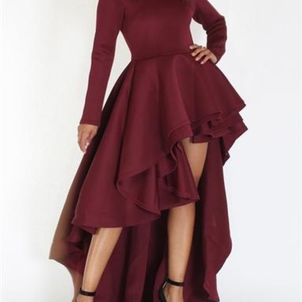 Burgundy HIGH COLLAR IRREGULAR HEM TOP/DRESS